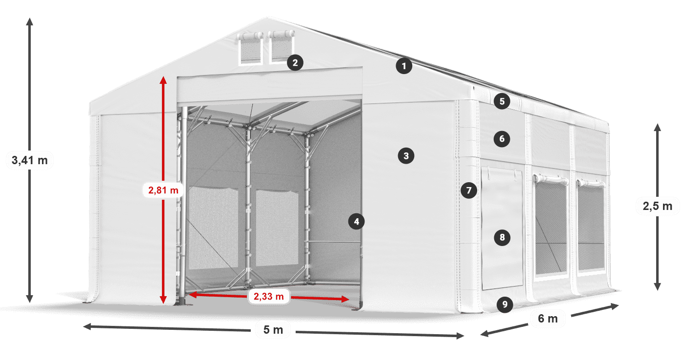 Tetto: MS T 580 PVC Pareti: SD M 500 PVC 2.5m leggenda