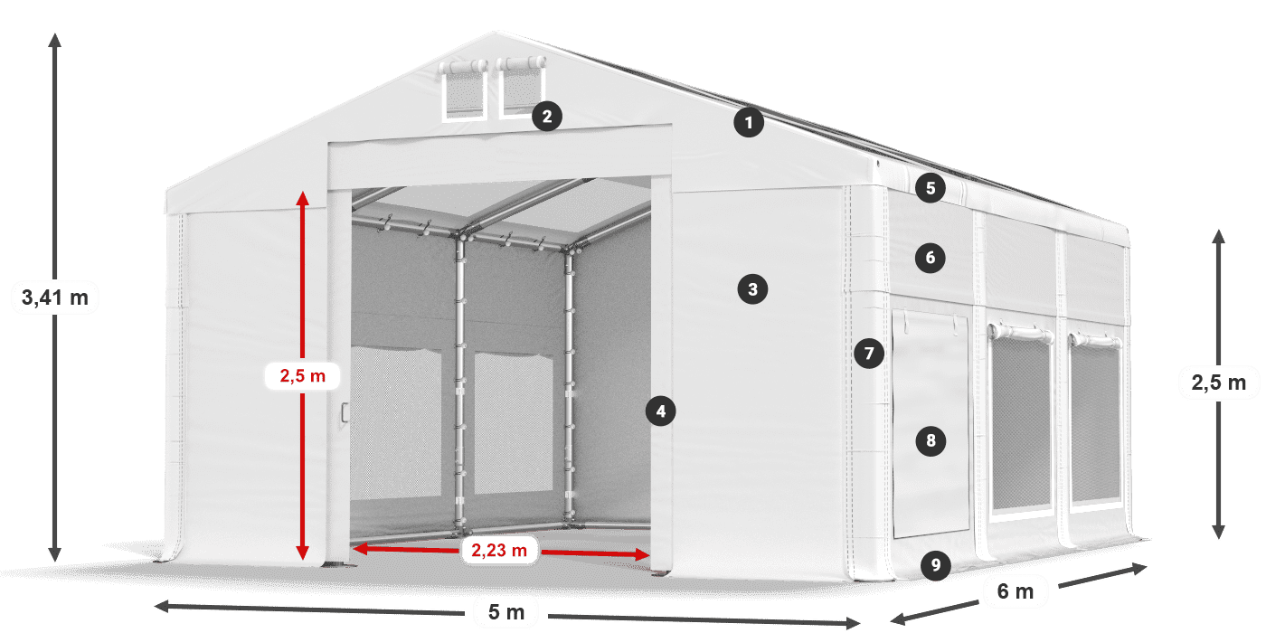 Tetto: MS T 580 PVC Pareti: SD M 500 PVC 2.5m leggenda