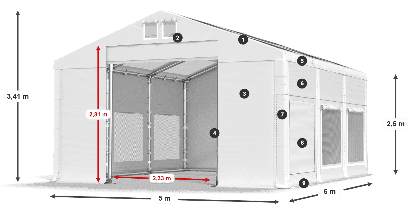 Tetto: MS T 580 PVC Pareti: SD M 500 PVC 2.5m leggenda