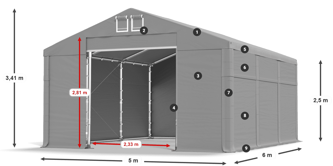 Tetto: SD 5. PVC Pareti: MS 580 PVC leggenda 2.5m