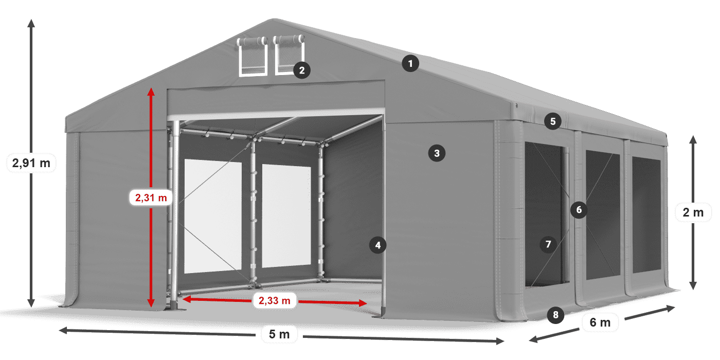 Tetto: FR 620 PVC Pareti: MS 580 PVC 2m leggenda