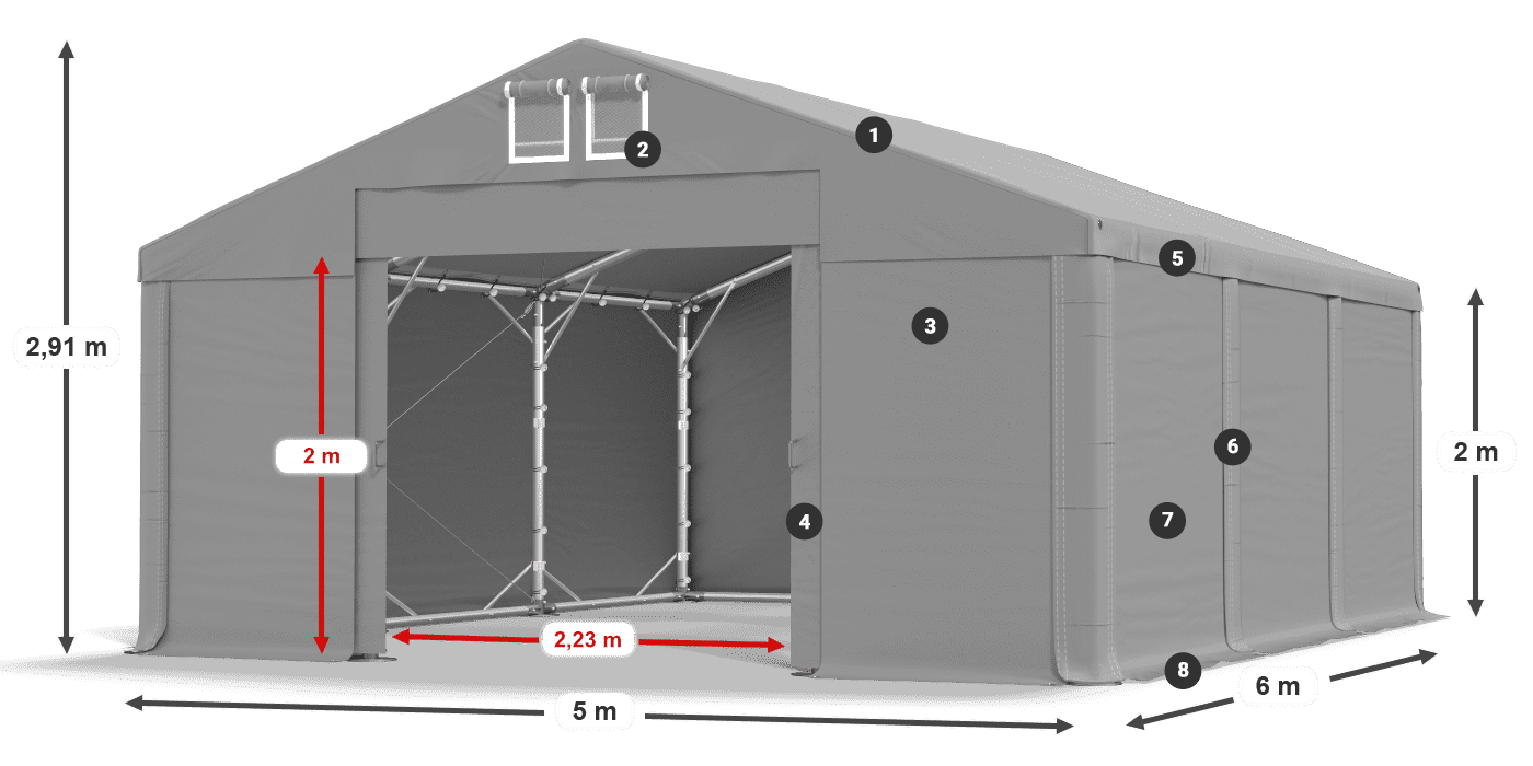 Tetto: FR 620 PVC Pareti: SD 500 PVC 2m leggenda