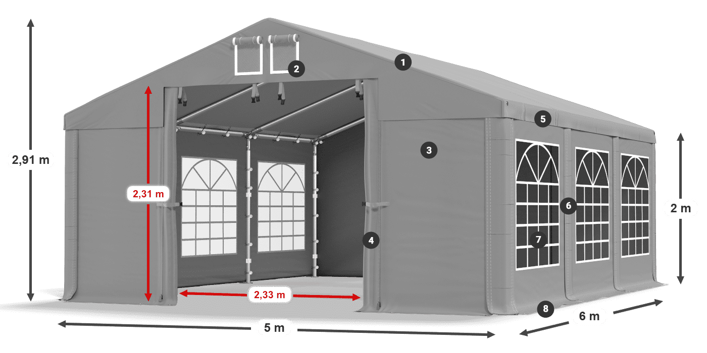 Tetto: FR 620 PVC Pareti: SD 500 PVC 2m leggenda