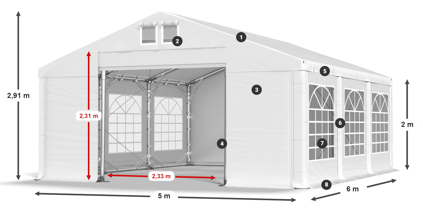 Tetto: MS 580 PVC Pareti: FR 620 PVC 2m leggenda