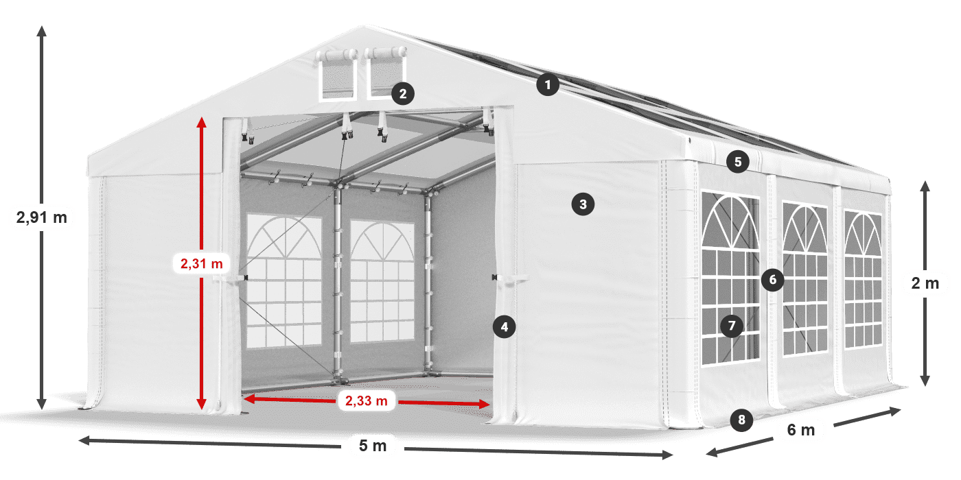 Tetto: MS T 580 PVC Pareti: FR 620 PVC 2m leggenda