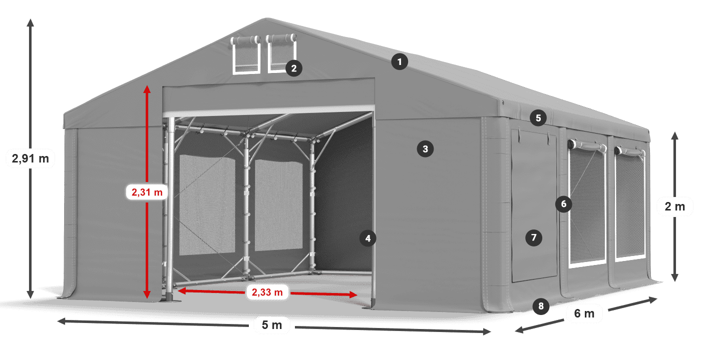 Tetto: MS 580 PVC Pareti: SD M 500 PVC 2m leggenda