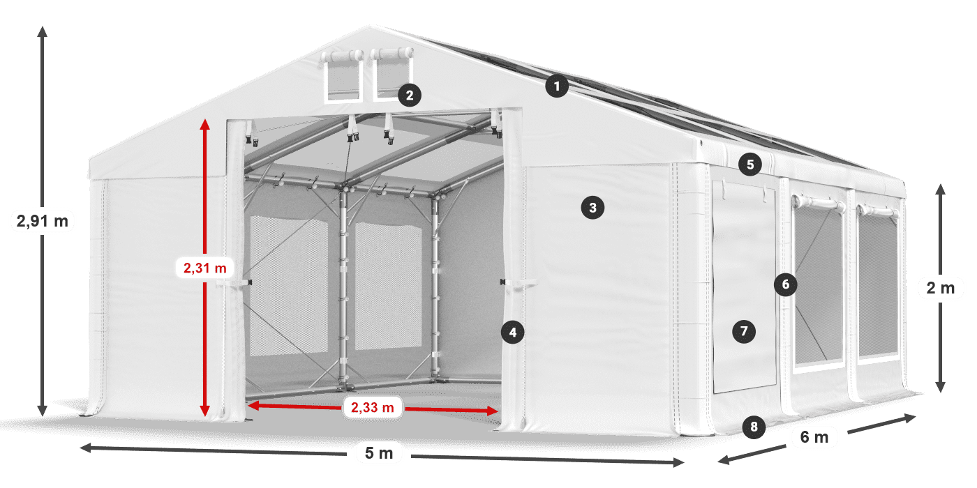 Tetto: MS T 580 PVC Pareti: SDM 500 PVC 2m leggenda