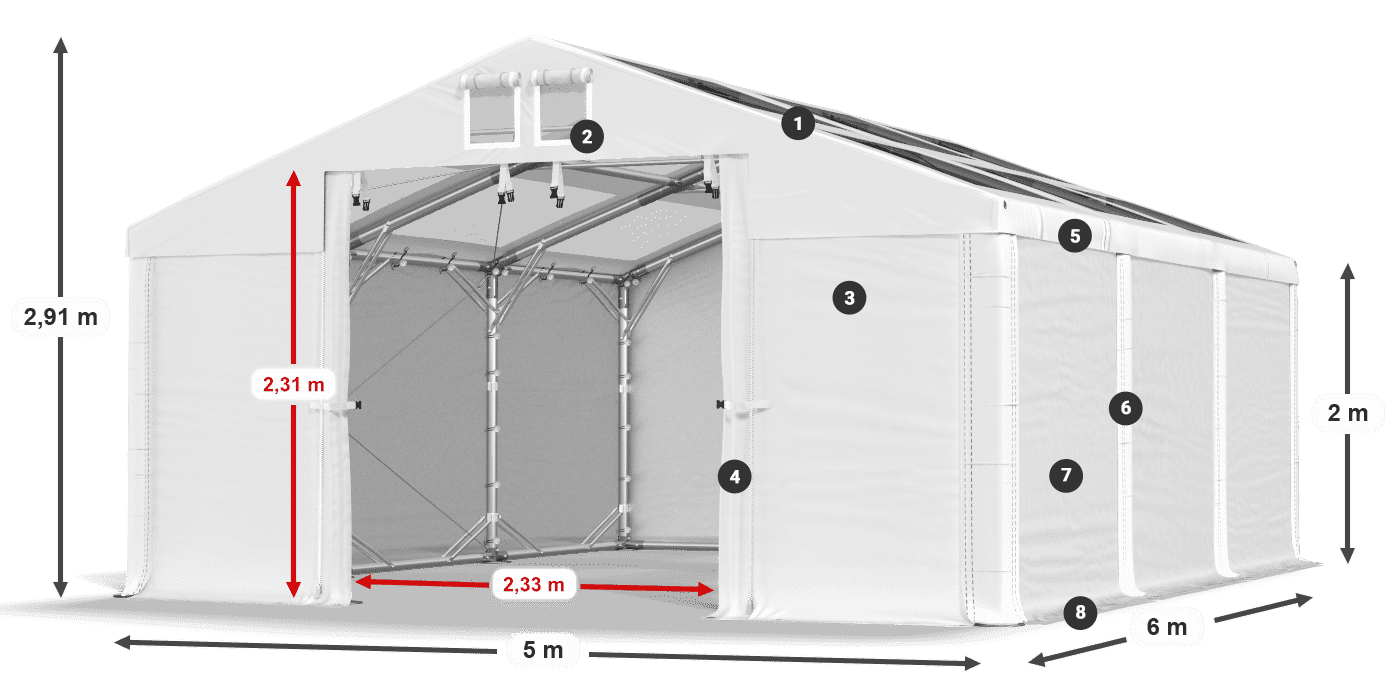 Tetto: MS T 580 PVC Pareti: SD 500 PVC 2m leggenda