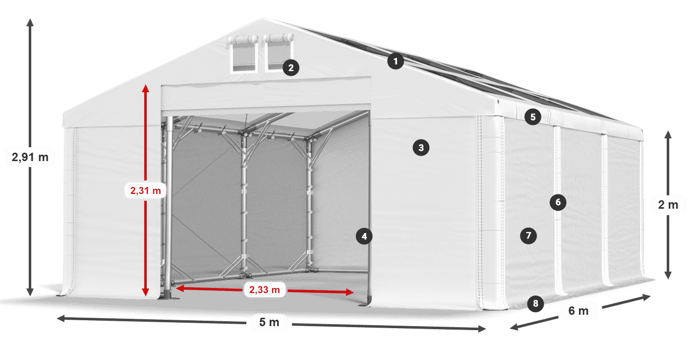 Tetto: MS T 580 PVC Pareti: SD 500 PVC 2m leggenda