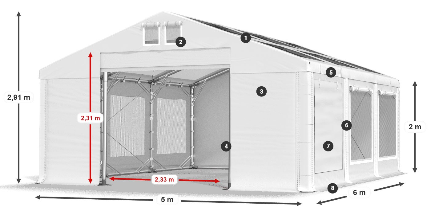 Tetto: MS T 580 PVC Pareti: SDM 500 PVC 2m leggenda