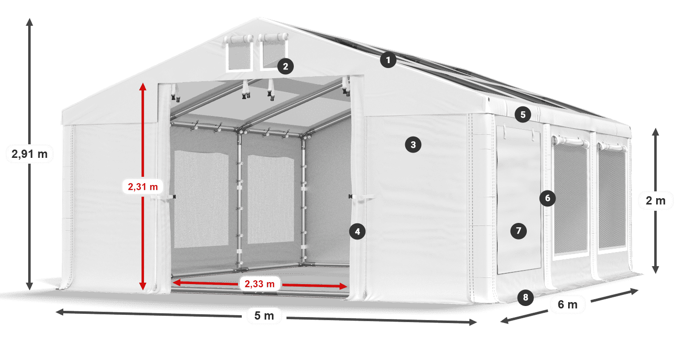 Tetto: MS T 580 PVC Pareti: SDM 500 PVC 2m leggenda