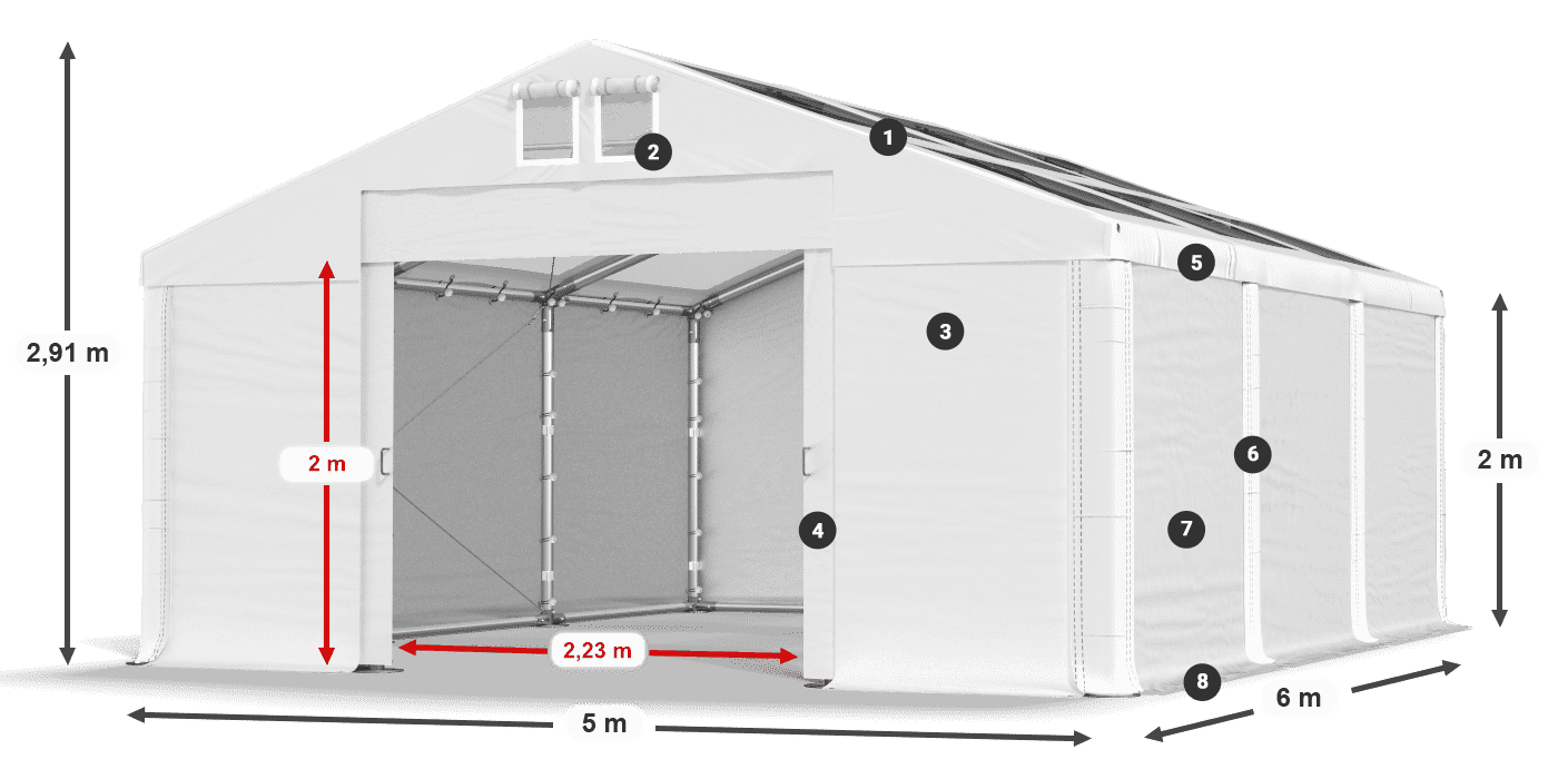 Tetto: MS T 580 PVC Pareti: SD 500 PVC 2m leggenda