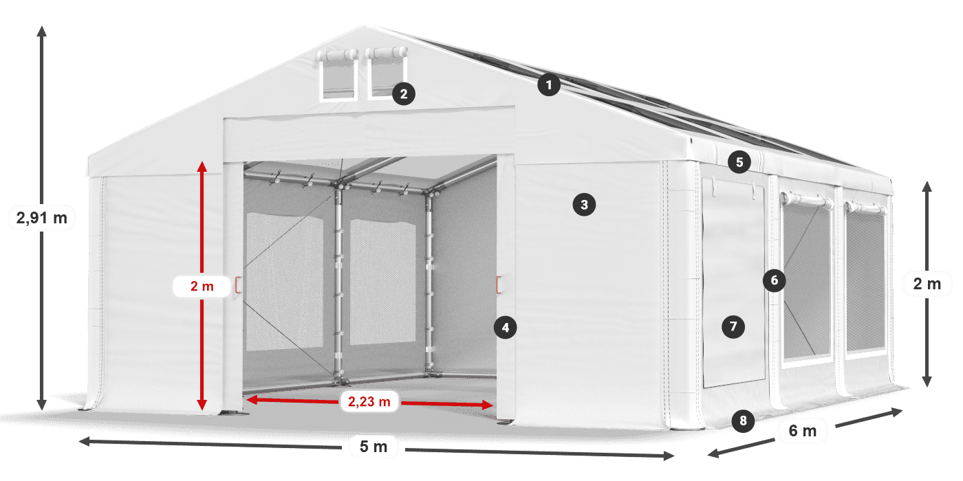 Tetto: MS T 580 PVC Pareti: SDM 500 PVC 2m leggenda