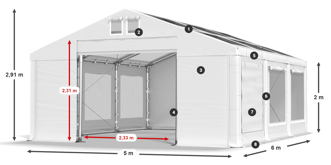 Tetto: MS T 580 PVC Pareti: SDM 500 PVC 2m leggenda