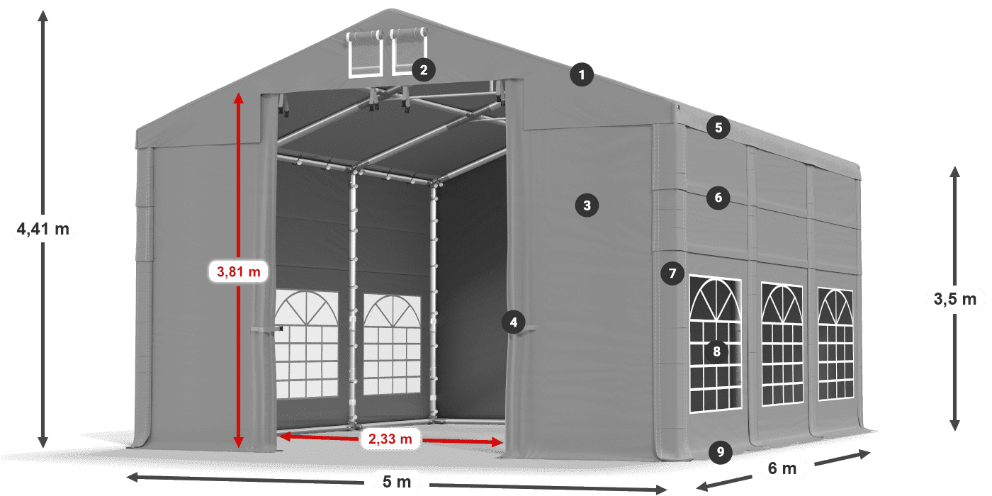 Tetto: FR 620 PVC Pareti: SD 500 PVC 3.5m leggenda
