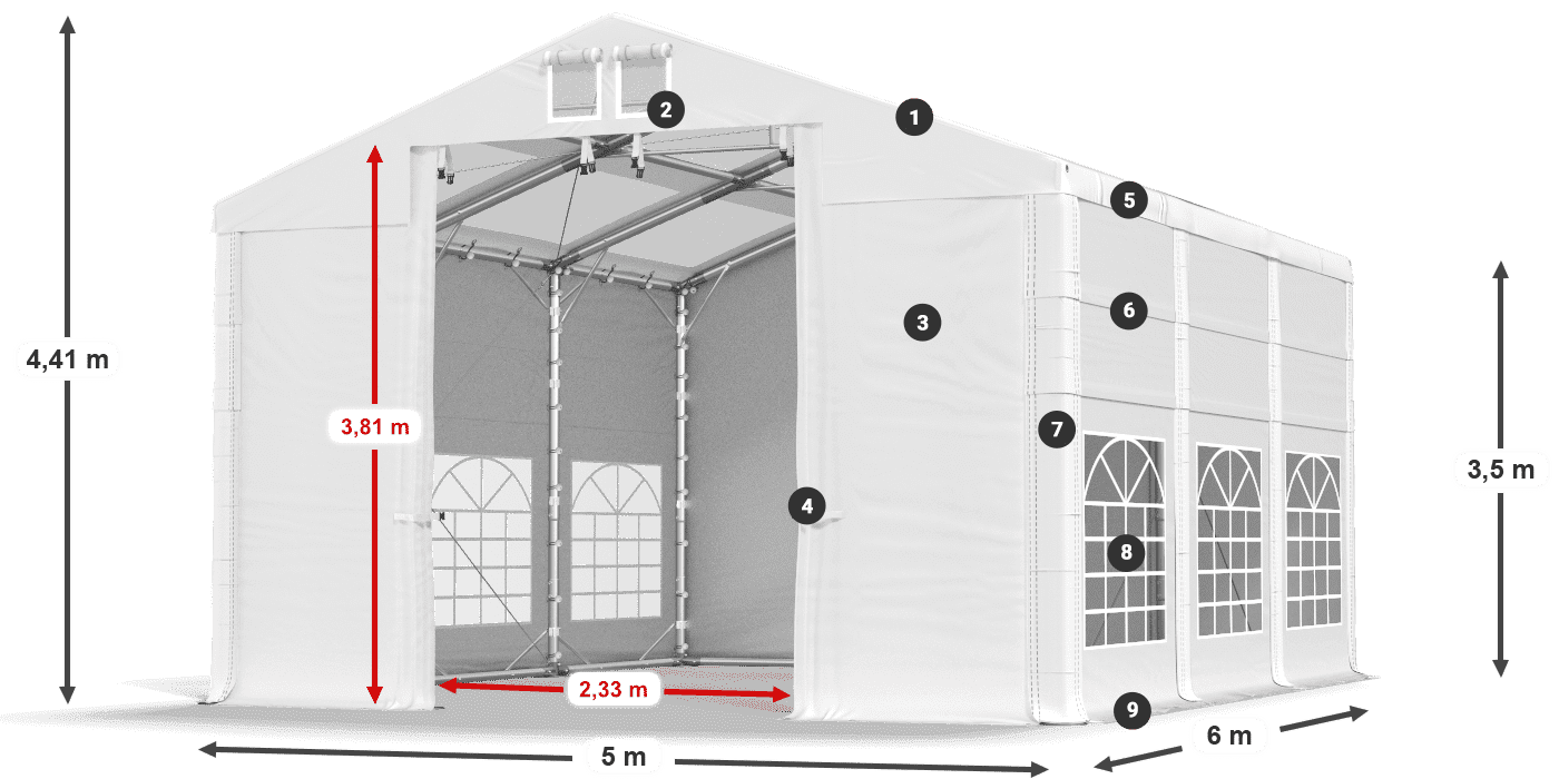 Tetto: MS T 580 PVC Pareti: FR 620 PVC 2.5m leggenda