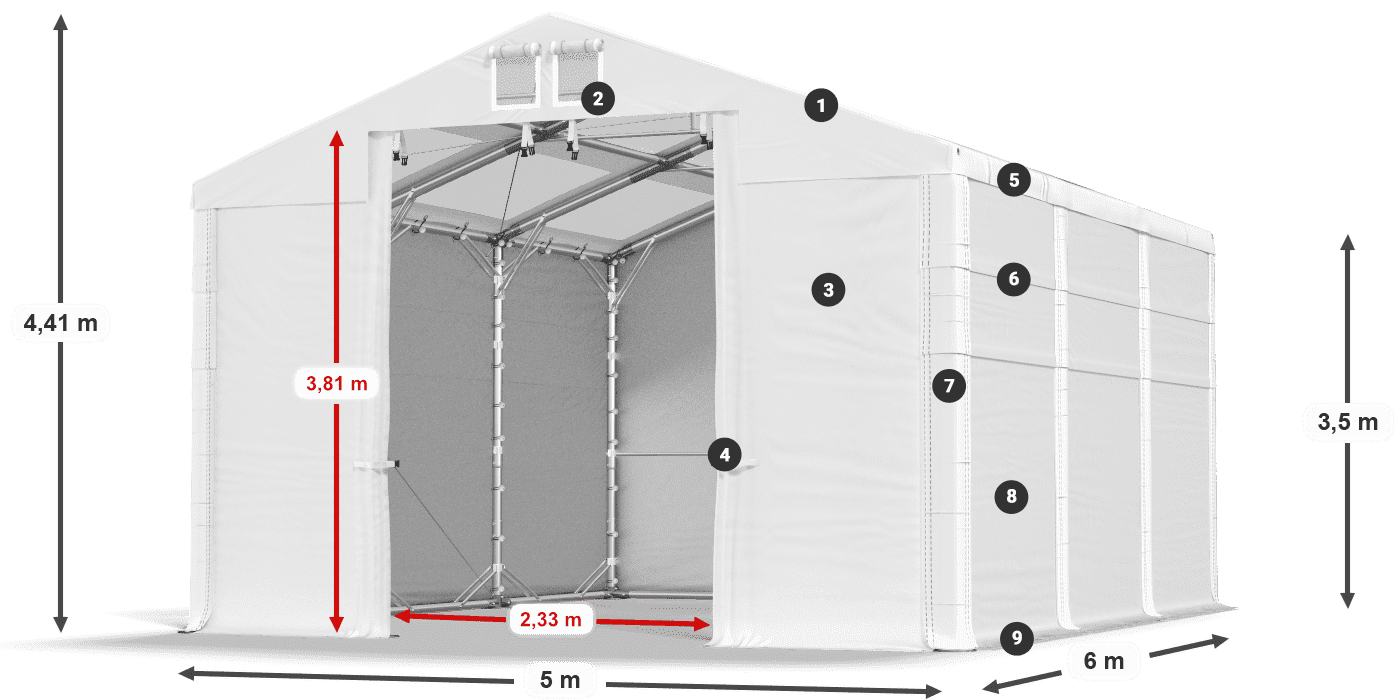 Tetto: MS T 580 PVC Pareti: FR 620 PVC 3.5m leggenda