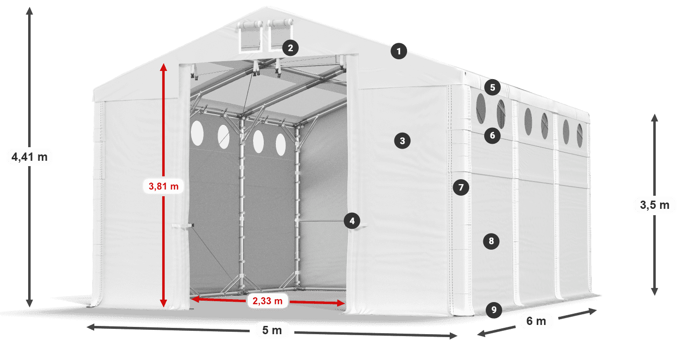 Tetto: MS T 580 PVC Pareti: FR O 620 PVC 3.5m leggenda