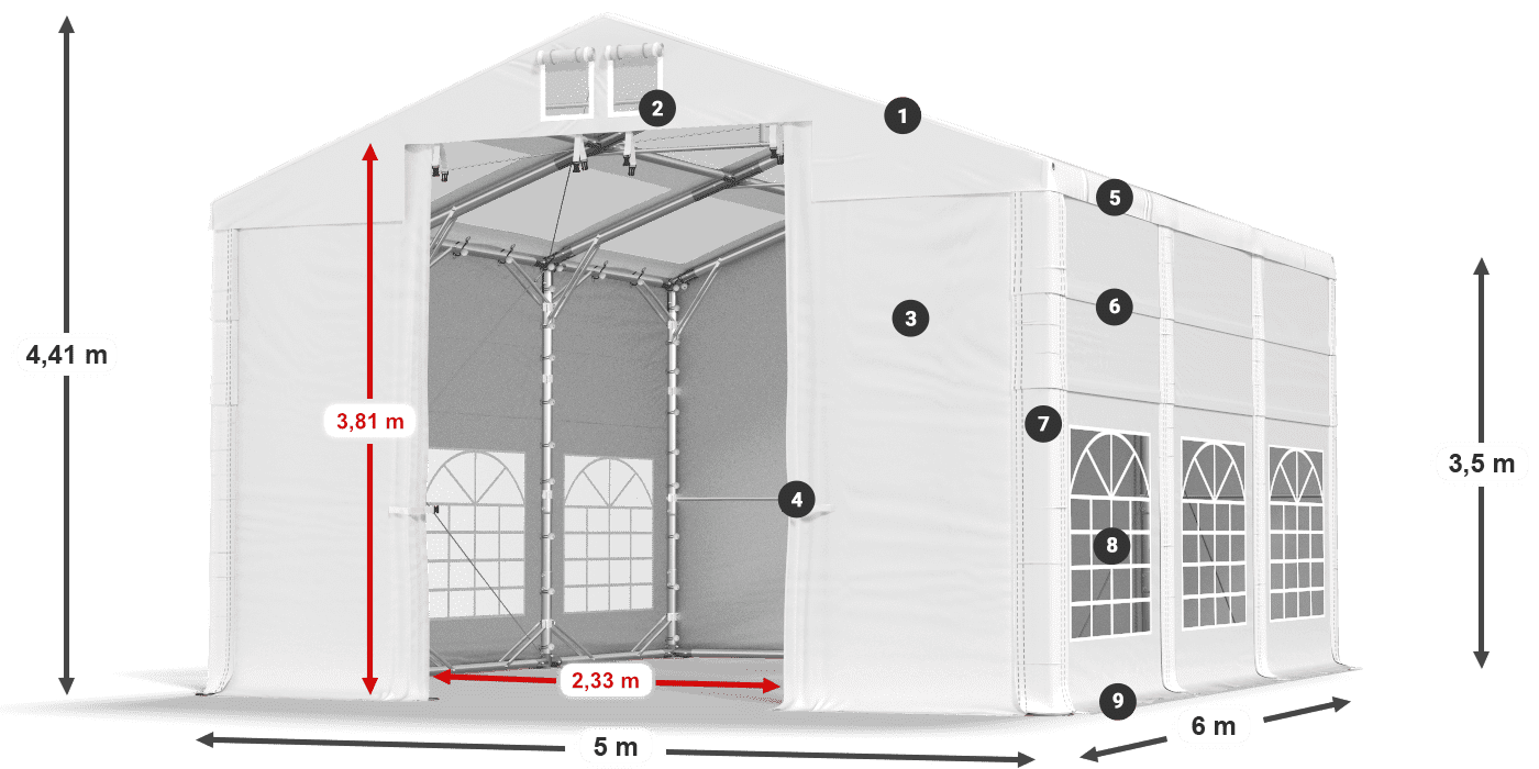Tetto: MS T 580 PVC Pareti: FR 620 PVC 2.5m leggenda