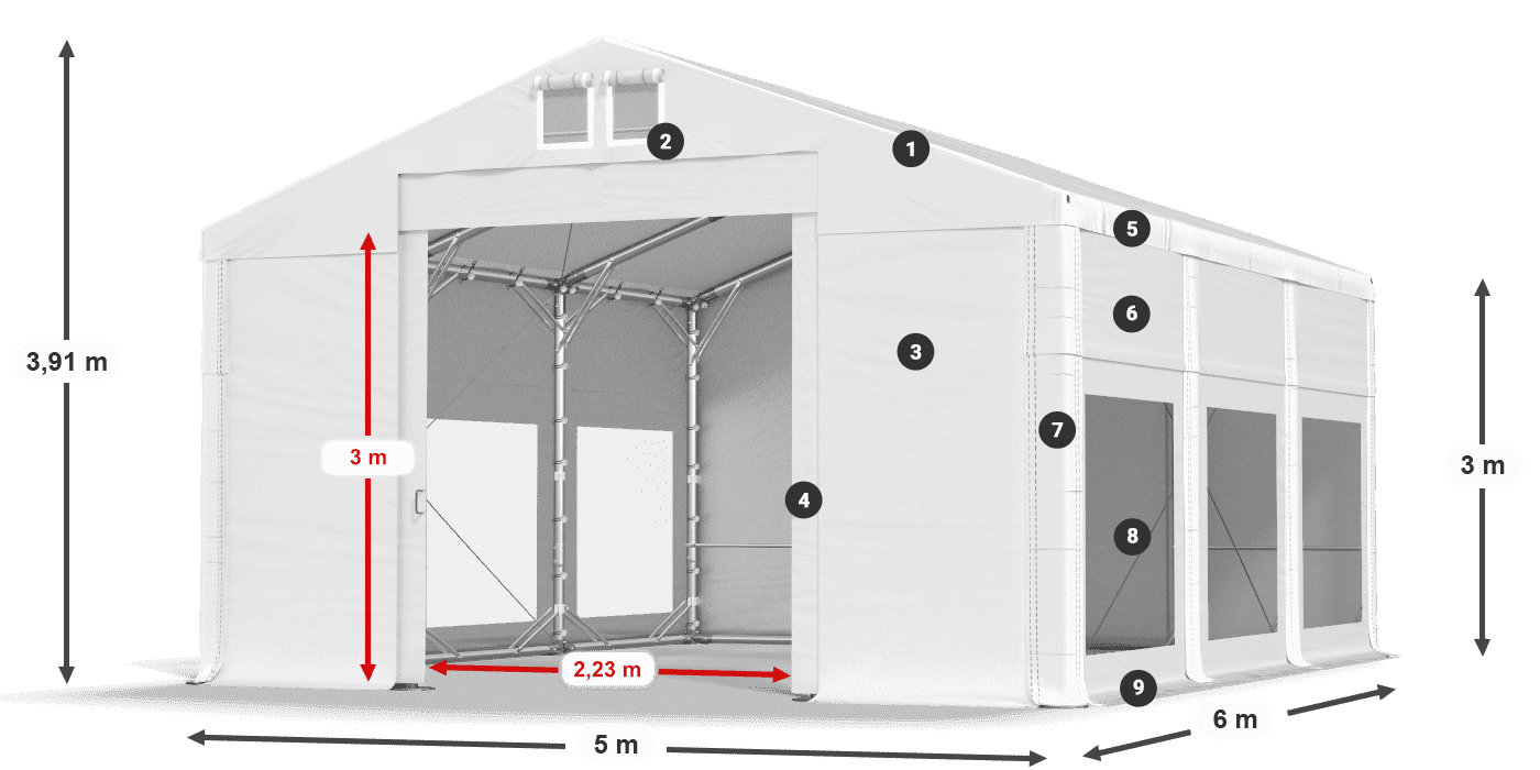 Tetto: FR 620 PVC Pareti: MS 580 PVC 3m leggenda