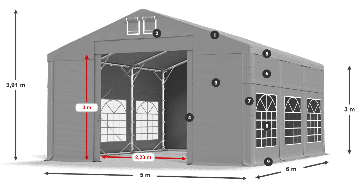Tetto: FR 620 PVC Pareti: SD 500 PVC 3m leggenda