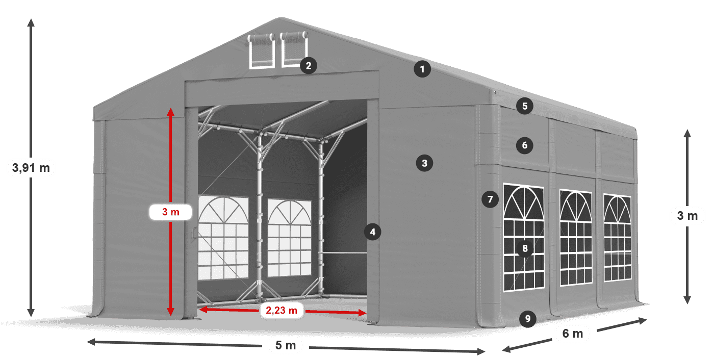 Tetto: FR 620 PVC Pareti: SD 500 PVC 3m leggenda