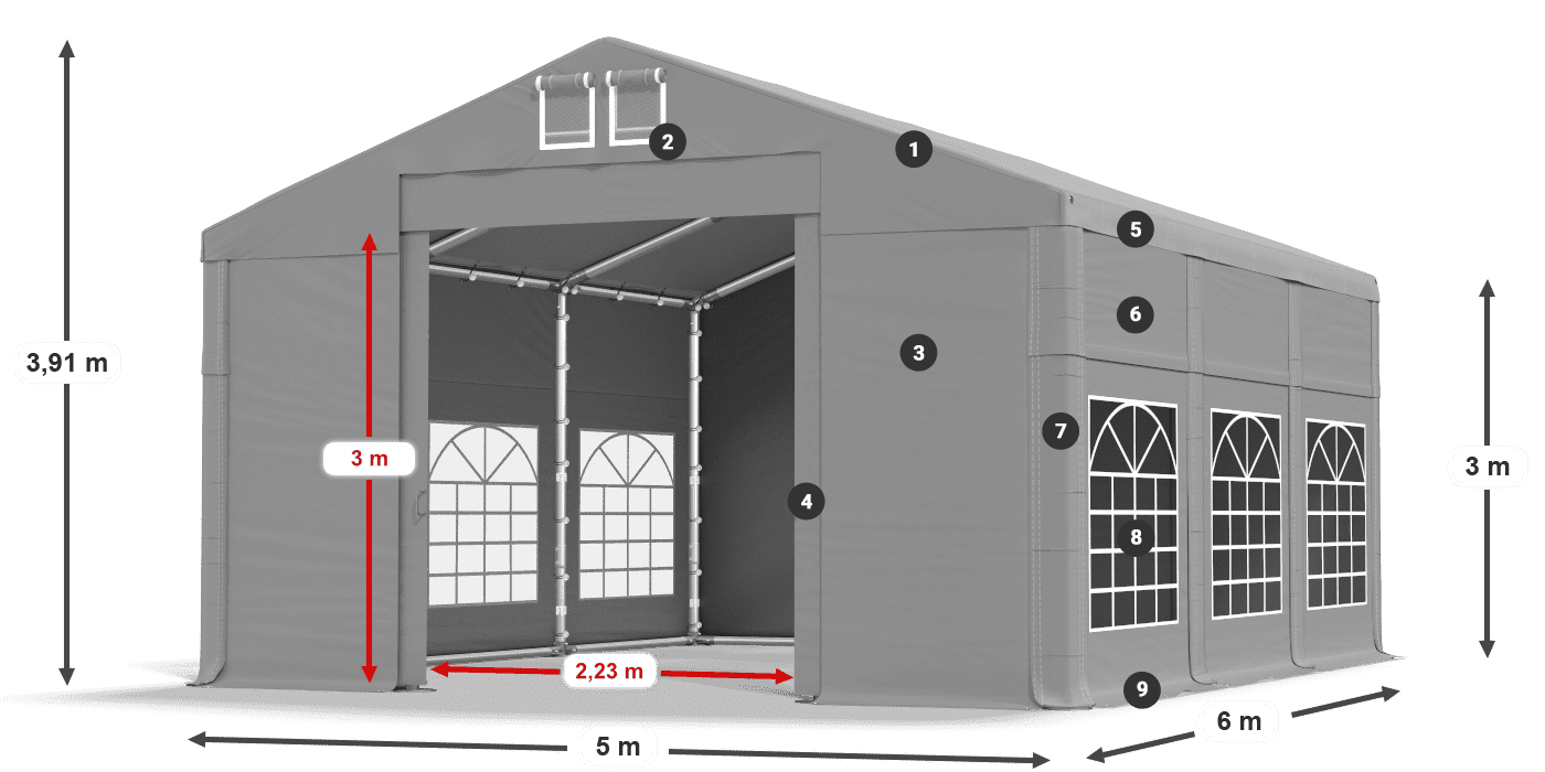 Tetto: FR 620 PVC Pareti: SD 500 PVC 3m leggenda