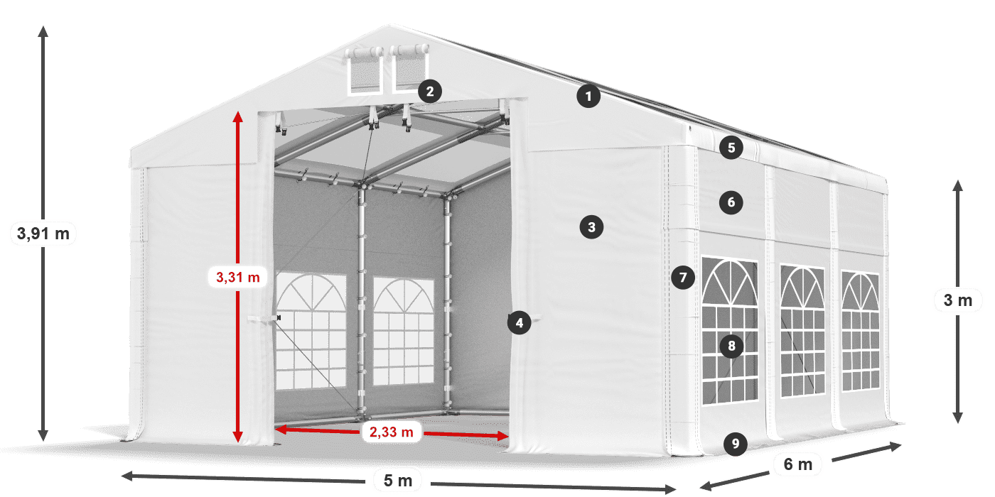 Tetto: MS T 580 PVC Pareti: FR 620 PVC 3m leggenda