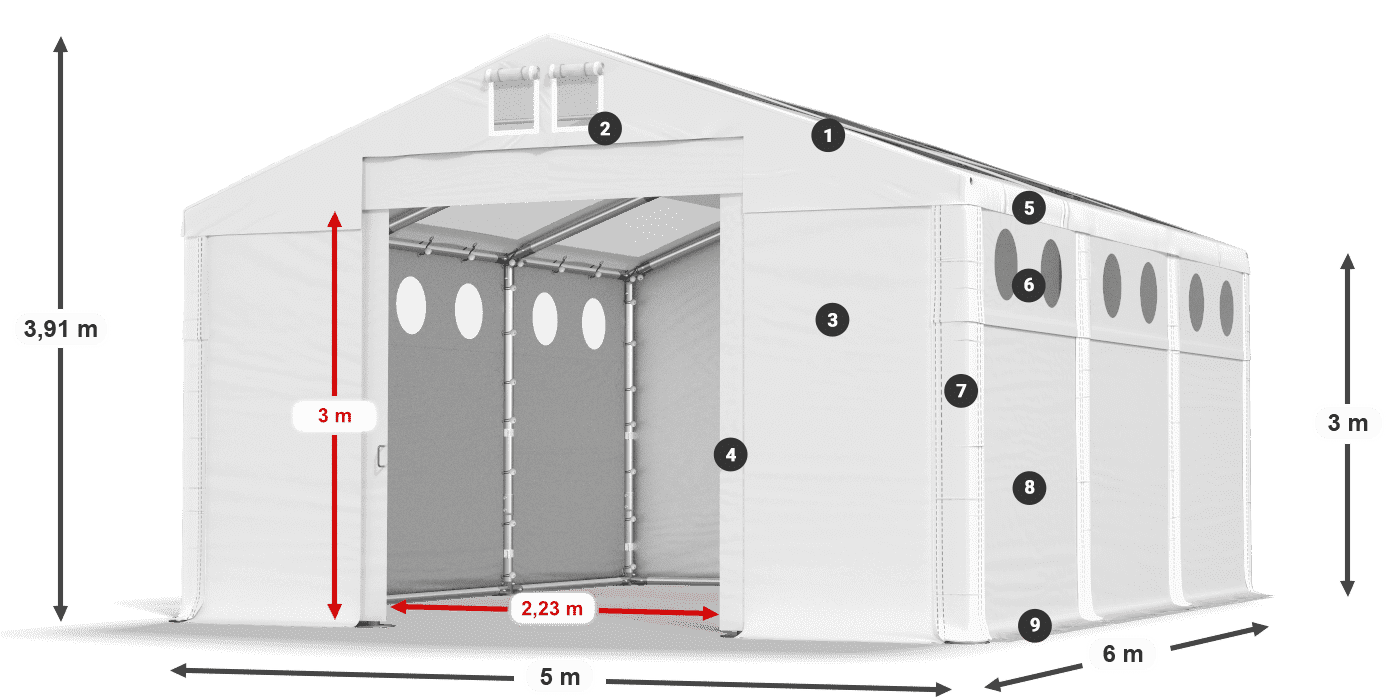 Tetto: MS T 580 PVC Pareti: MS O 580 PVC 3m leggenda