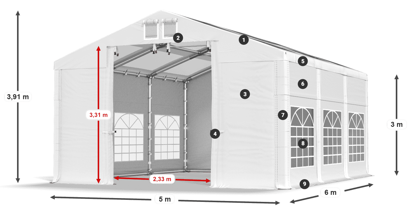 Tetto: MS T 580 PVC Pareti: SD E 500 PVC 3m leggenda