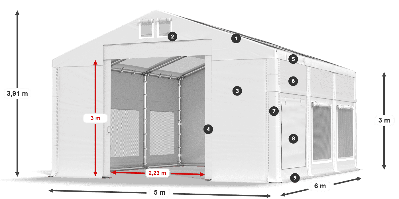 Tetto: MS T 580 PVC Pareti: SD M 500 PVC 3m leggenda