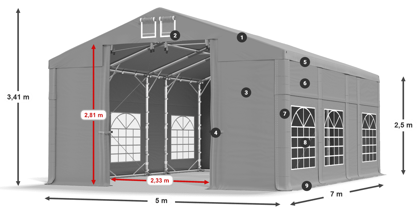 Tetto: FR 620 PVC Pareti: SD 500 PVC 2.5m leggenda