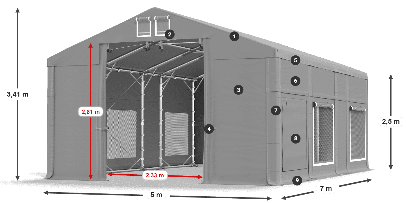 Tetto: FR 620 PVC Pareti: SD 500 PVC 2.5m leggenda
