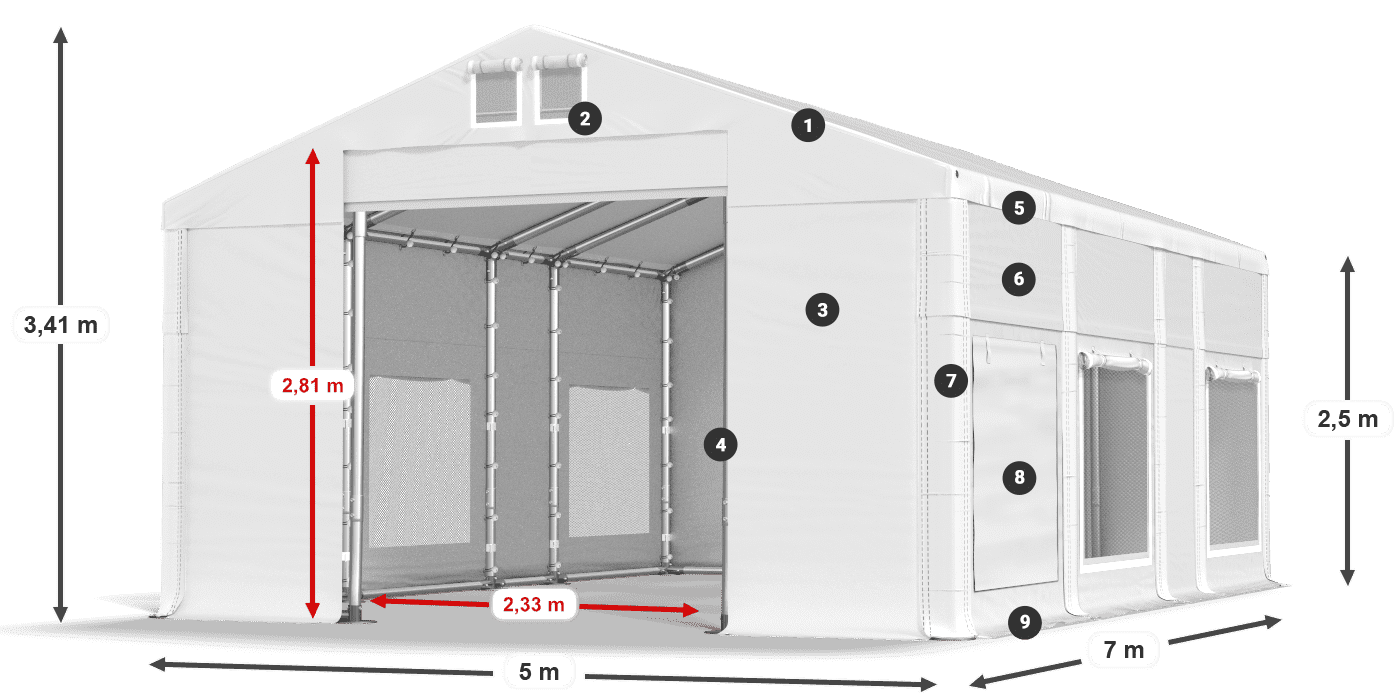 Tetto: FR 620 PVC Pareti: SD 500 PVC 2.5m leggenda