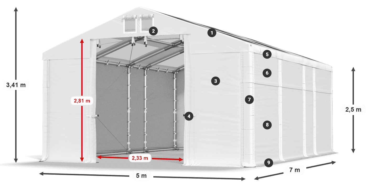 Tetto: MS T 580 PVC Pareti: FR 620 PVC 2.5m leggenda