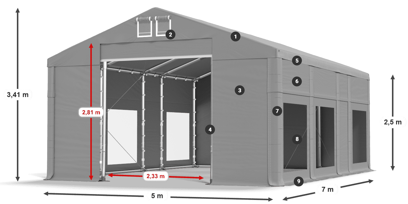 Tetto: MS 580 PVC Pareti: MS 580 PVC 2.5m leggenda
