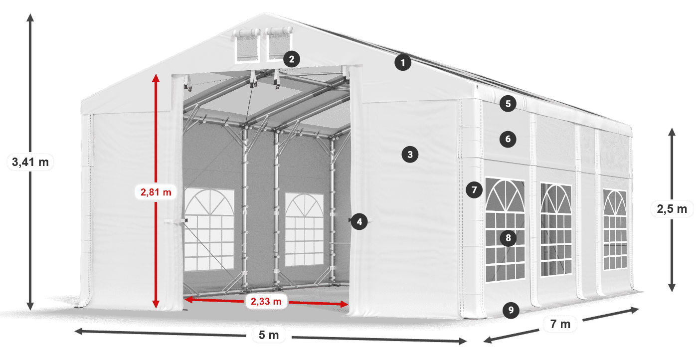 Tetto: MS 580 PVC Pareti: SD 500 PVC 2.5m leggenda