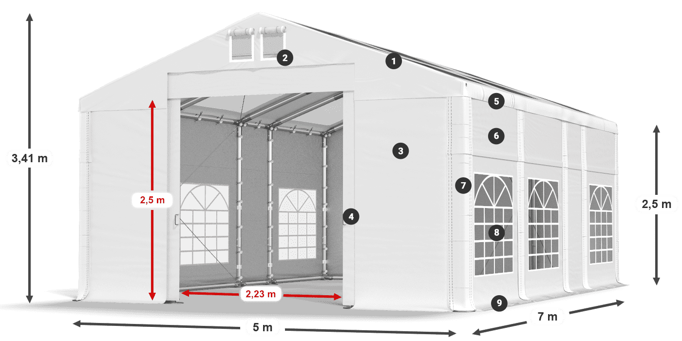Tetto: MS 580 PVC Pareti: SD 500 PVC 2.5m leggenda