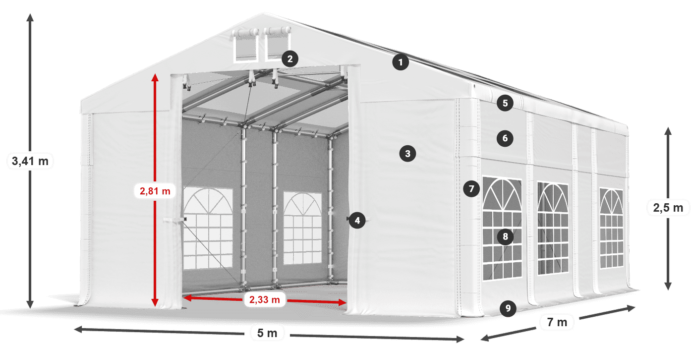 Tetto: MS 580 PVC Pareti: SD 500 PVC 2.5m leggenda