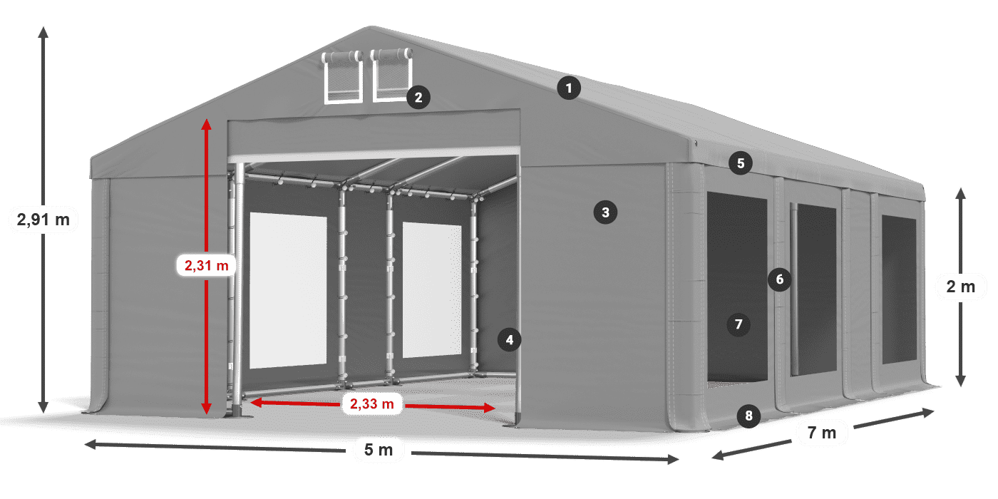 Tetto: FR 620 PVC Pareti: MS 580 PVC 2m leggenda