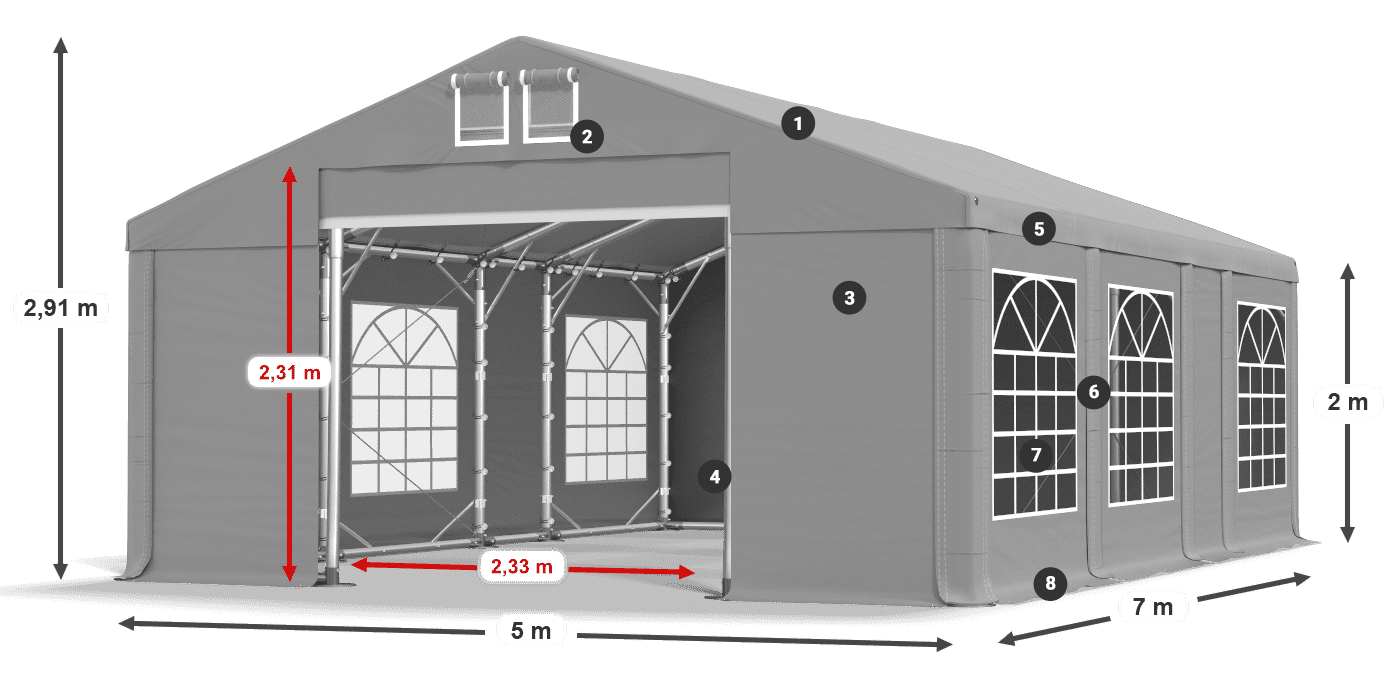 Tetto: FR 620 PVC Pareti: SD 500 PVC 2m leggenda