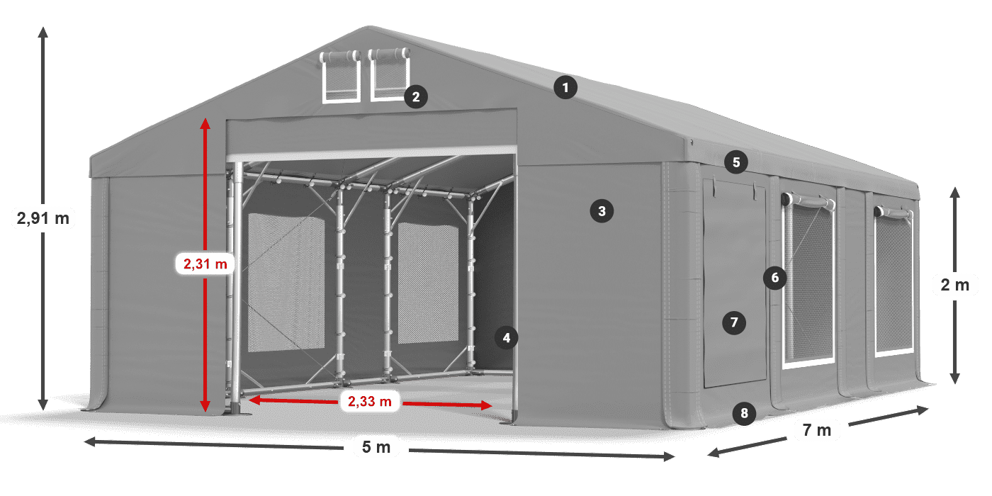 Tetto: FR 620 PVC Pareti: SD 500 PVC 2m leggenda