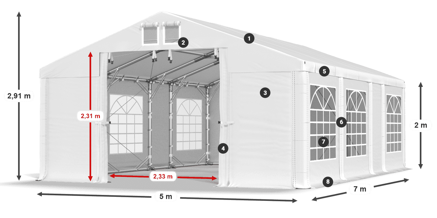 Tetto: FR 620 PVC Pareti: SD 500 PVC 2m leggenda