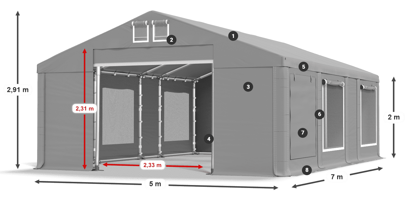 Tetto: FR 620 PVC Pareti: SD 500 PVC 2m leggenda