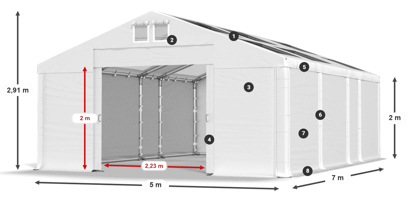 Tetto: MS T 580 PVC Pareti: FR 620 PVC 2m leggenda