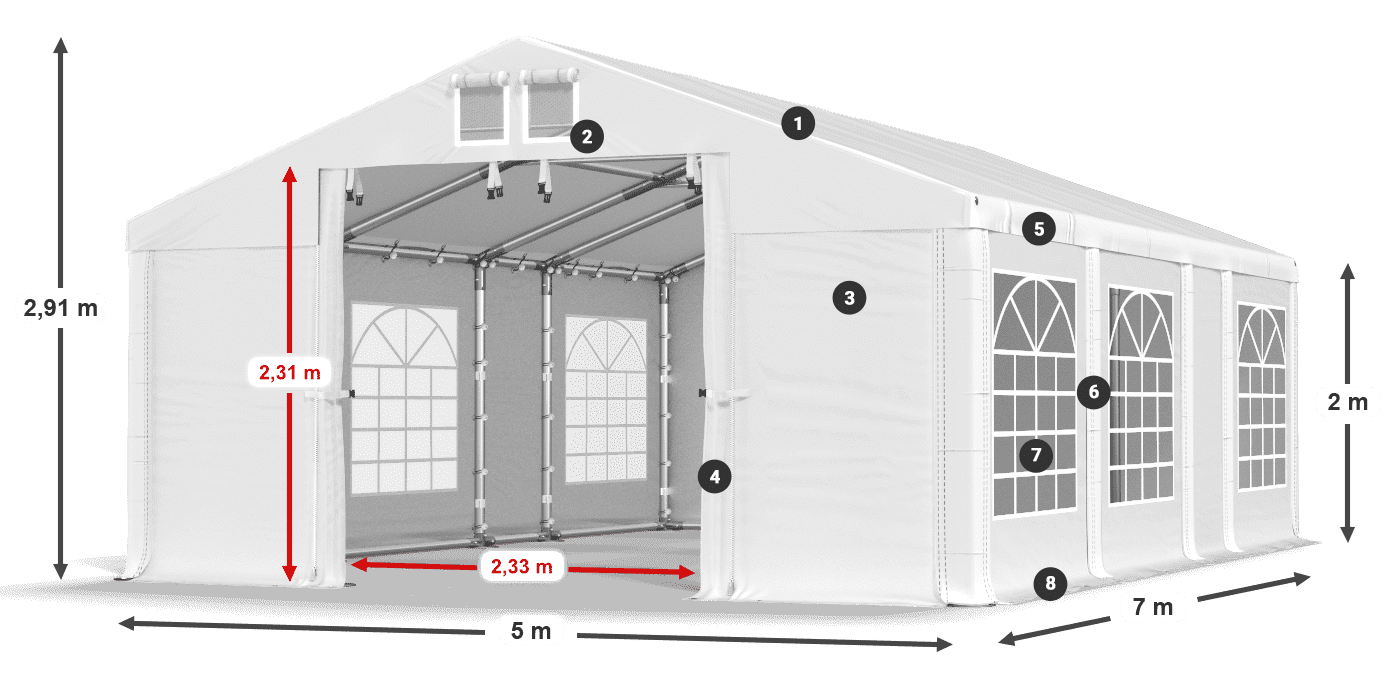 Tetto: MS 580 PVC Pareti: FR 620 PVC 2m leggenda
