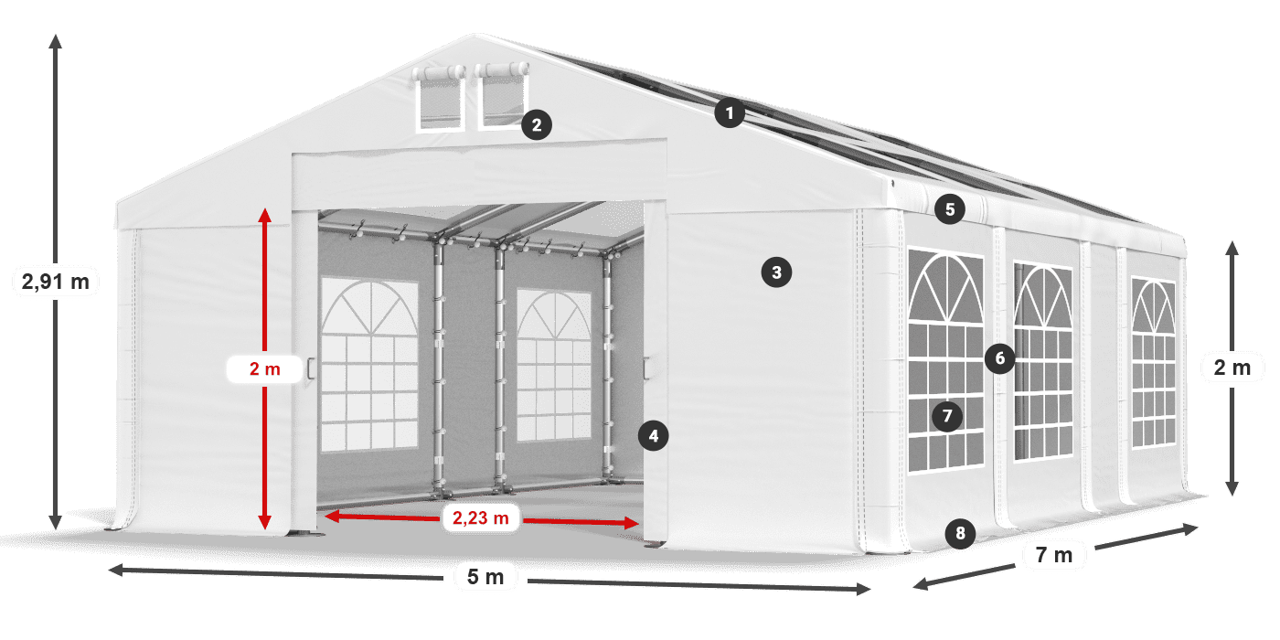 Tetto: MS T 580 PVC Pareti: FR 620 PVC 2m leggenda