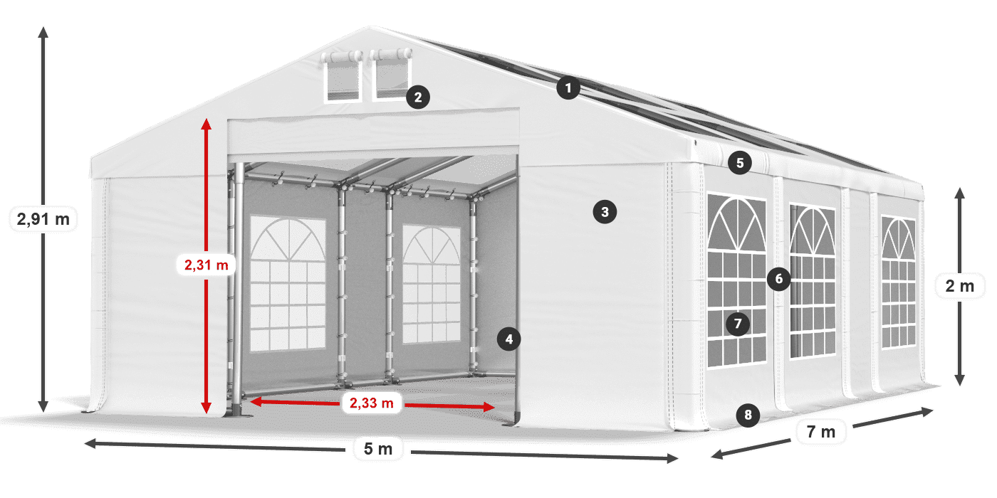 Tetto: MS T 580 PVC Pareti: FR 620 PVC 2m leggenda