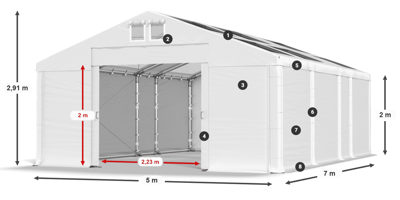 Tetto: MS T 580 PVC Pareti: FR 620 PVC 2m leggenda
