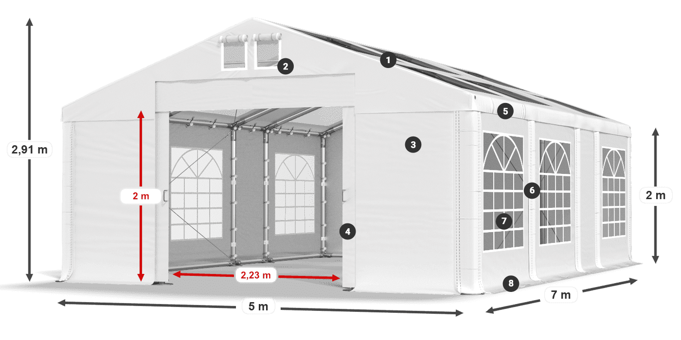 Tetto: MS T 580 PVC Pareti: FR 620 PVC 2m leggenda